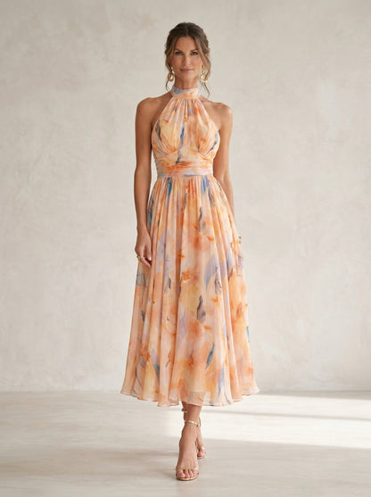 ESTHER — Robe Halter à Imprimé Aquarelle