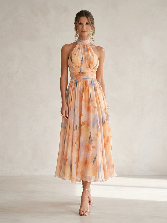 ESTHER — Robe Halter à Imprimé Aquarelle