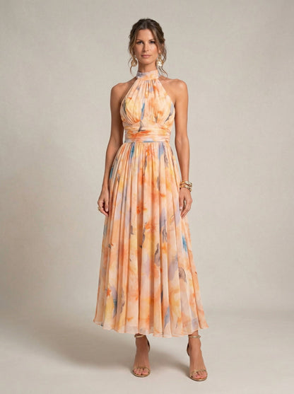 ESTHER — Robe Halter à Imprimé Aquarelle