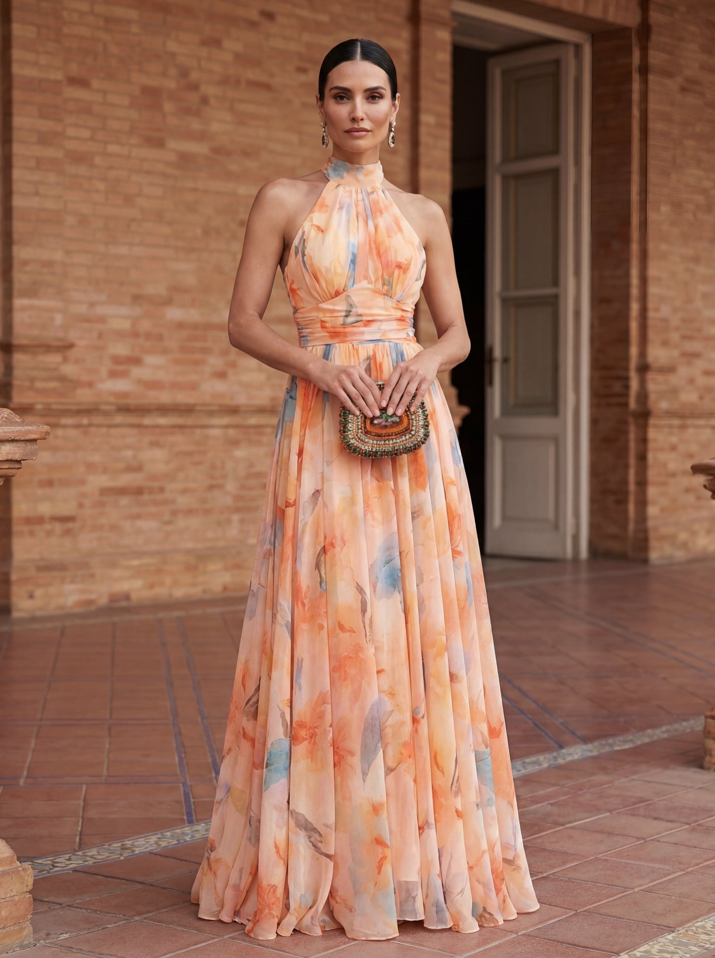 ESTHER — Robe Halter à Imprimé Aquarelle