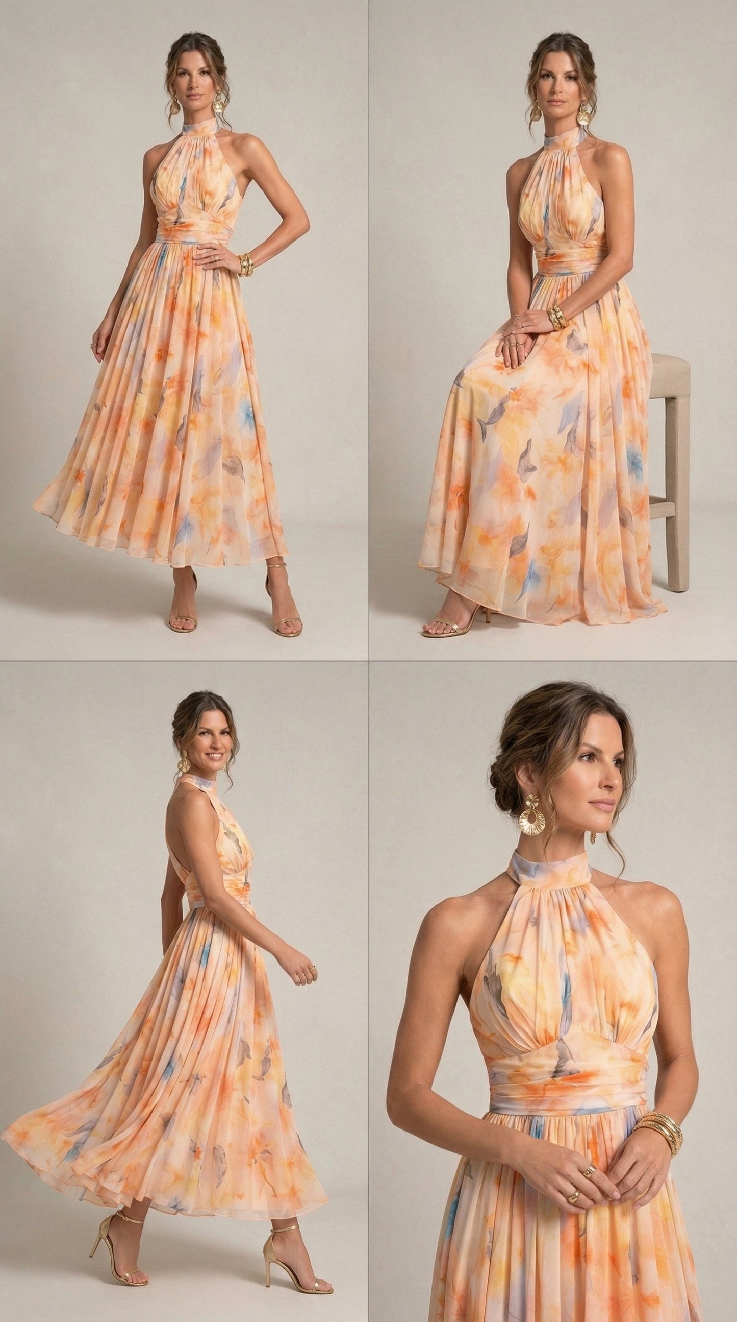 ESTHER — Robe Halter à Imprimé Aquarelle