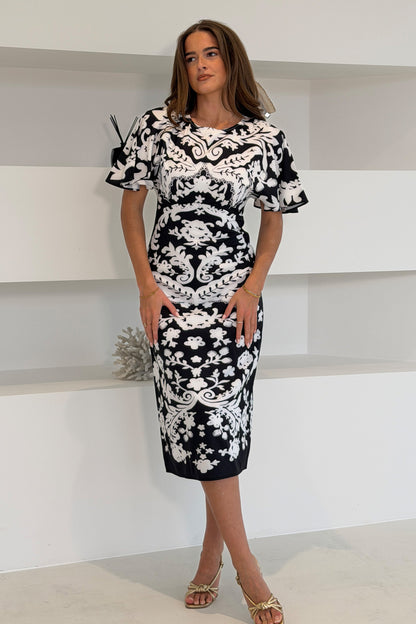Robe mi-longue Jocelyn noir et blanc