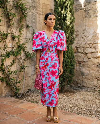 CARLA — Robe Midi à Imprimé et Manches Bouffantes