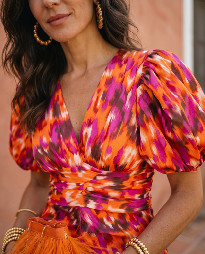 CARLA — Robe Midi à Imprimé et Manches Bouffantes