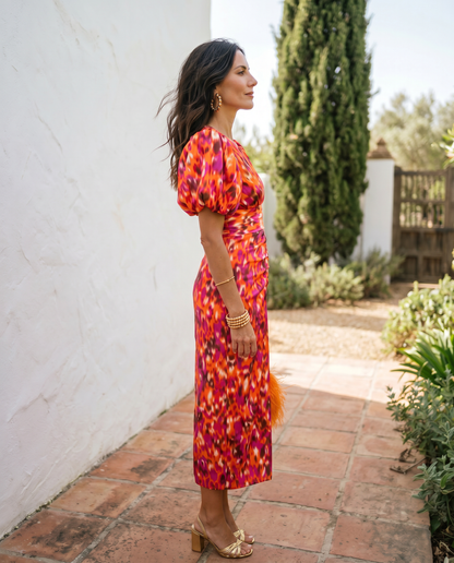CARLA — Robe Midi à Imprimé et Manches Bouffantes