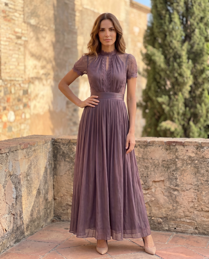 FLAVIA — Robe Longue Violette en Mousseline