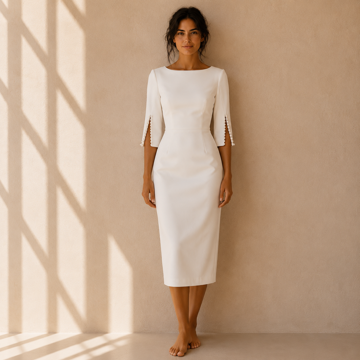 PERLE — Robe Midi Fendue Perles