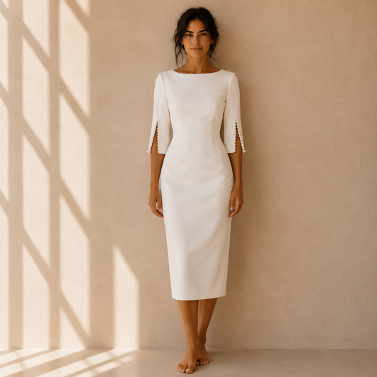 PERLE — Robe Midi Fendue Perles